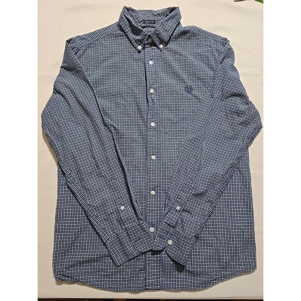 Chaps Ralph Lauren Mens Medium‎ Blue Plaid Button Down Long Sleeve Shirt Preppy